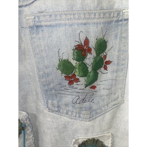 Upcycled Homemade Denim Maxi Skirt Southwest Concha Hand painted Sz Medium - Picture 8 of 10
